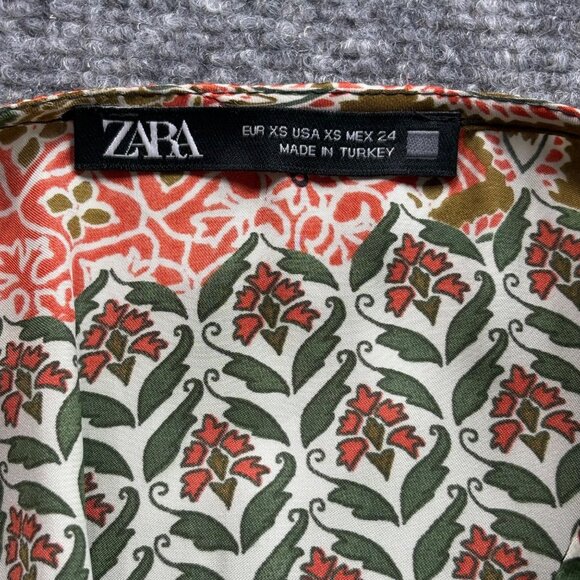 Zara Dress Womens XS Paisley Mini V-neck Long Balloon sleeves elastic cuffs - Picture 3 of 16